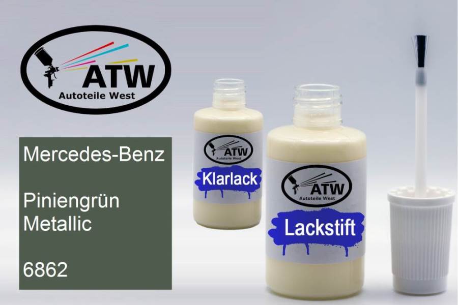 Mercedes-Benz, Piniengrün Metallic, 6862: 20ml Lackstift + 20ml Klarlack - Set, von ATW Autoteile West.